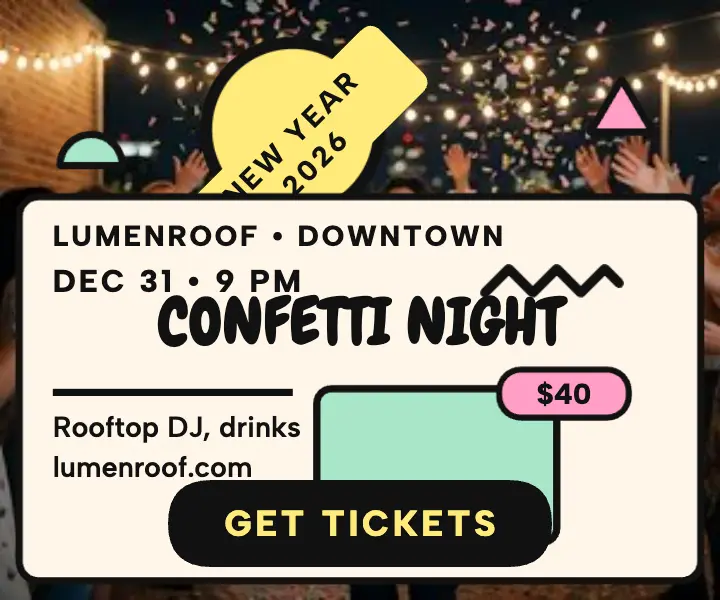 Lumenroof confetti night countdown ad: new year party ad template