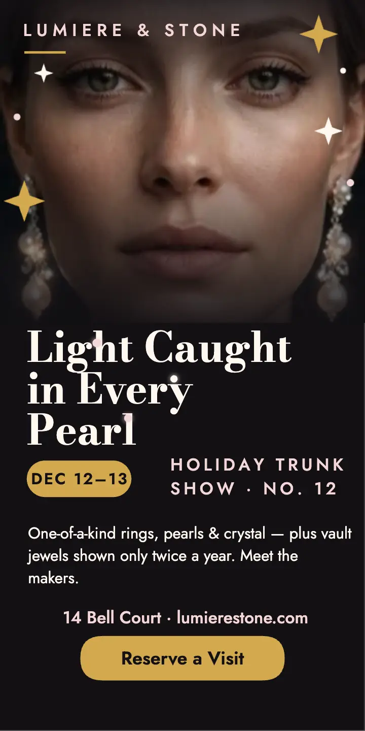 Lumiere and Stone holiday trunk show half-page ad template