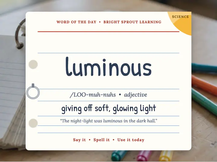 Luminous word of the day flash card template