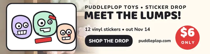Puddleplop monster sticker drop billboard: toy sticker drop billboard template