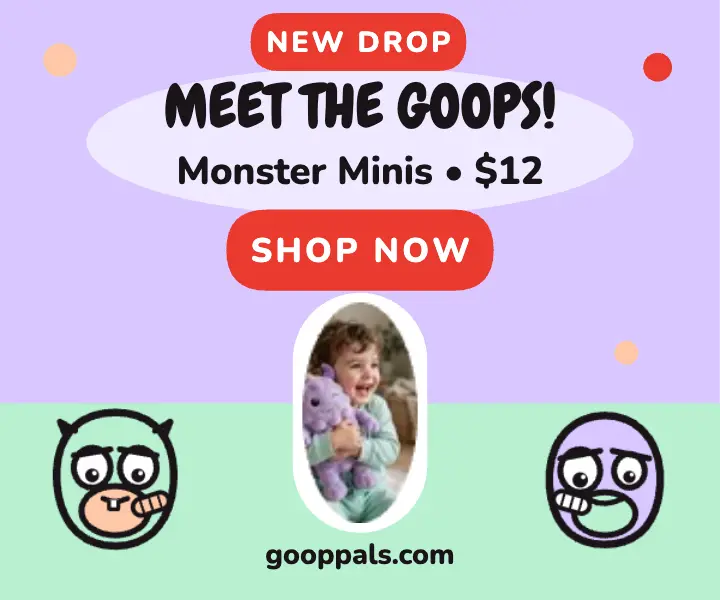 Goop Pals monster minis tiny ad: kids sticker toy drop ad template
