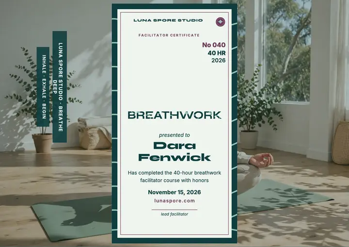 Luna Spore breathwork certificate: breathwork certificate template