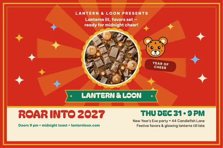 Lantern and Loon New Year label postcard template