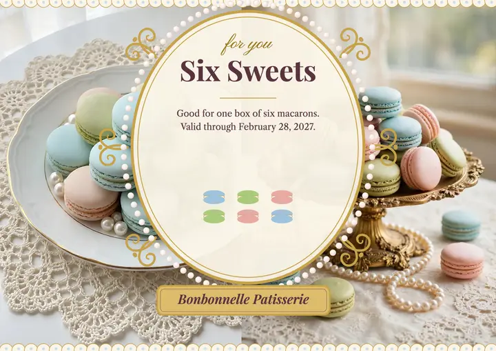 Bonbonnelle Patisserie Valentine macaron gift card template