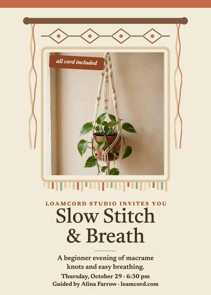 Slow stitch breath macrame evening invitation template