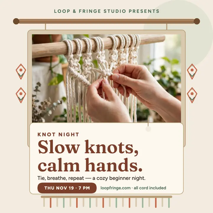 Loop and Fringe macrame night post: macrame class post template