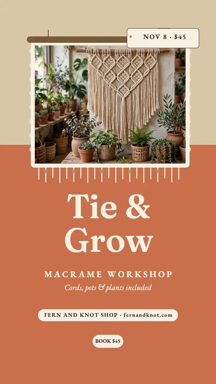 Fern and Knot macrame workshop story: macrame workshop story template