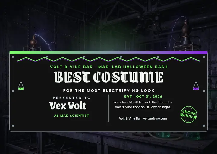 Volt and Vine mad lab costume certificate template