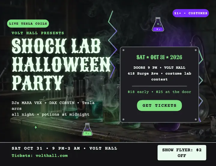 Shock Lab Halloween party flyer, Volt Hall: halloween dj flyer template