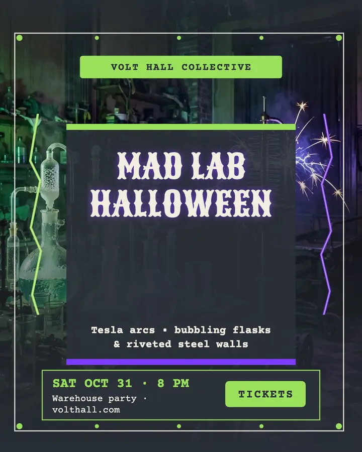 Volt Hall mad lab Halloween party: halloween lab party post template
