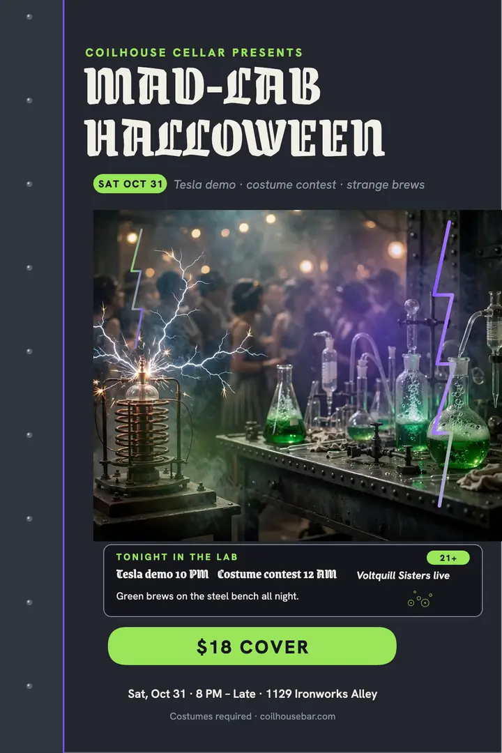 Coilhouse Cellar mad-lab Halloween poster template