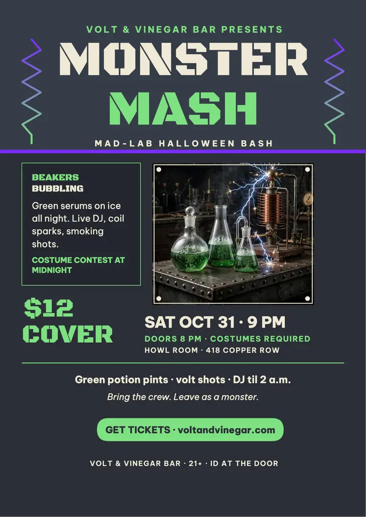Volt and Vinegar Monster Mash flyer template