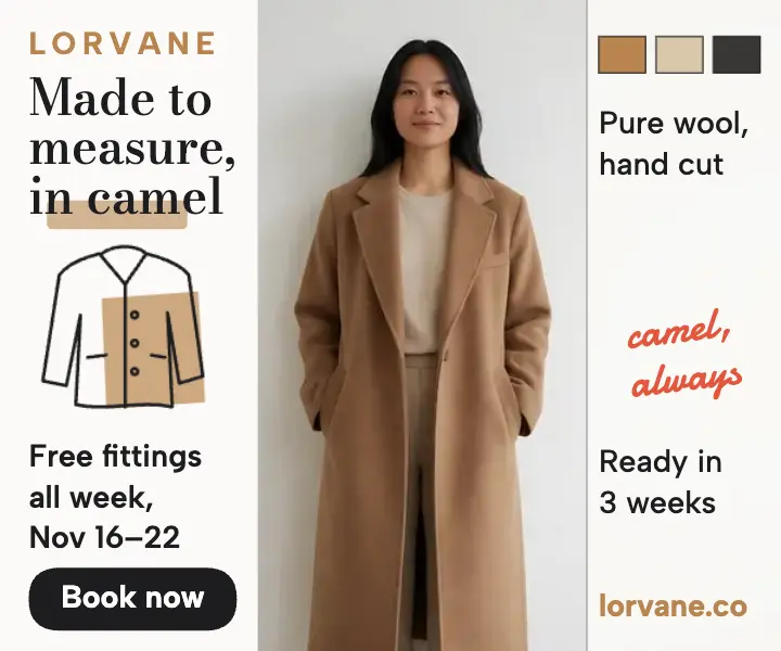 Made-to-measure camel coat tailor ad template
