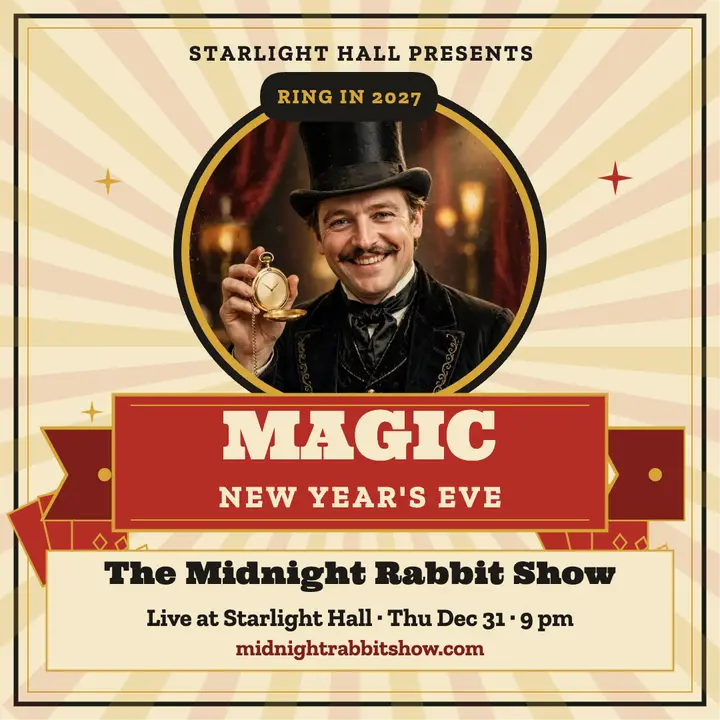Midnight Rabbit New Year magic poster: new year's eve magic show poster template