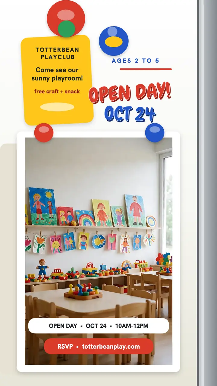 Totterbean playgroup open day magnets story: playgroup open day story template