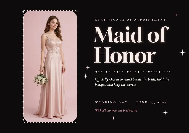 Maid of honor appointment certificate template