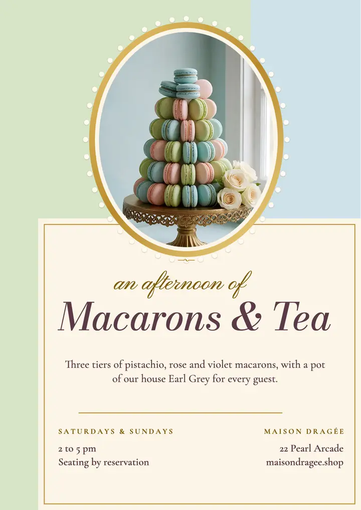 Macaron afternoon tea flyer, rococo romance template