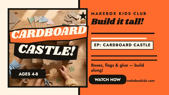 Cardboard castle craft thumbnail, Makebox Kids Club template