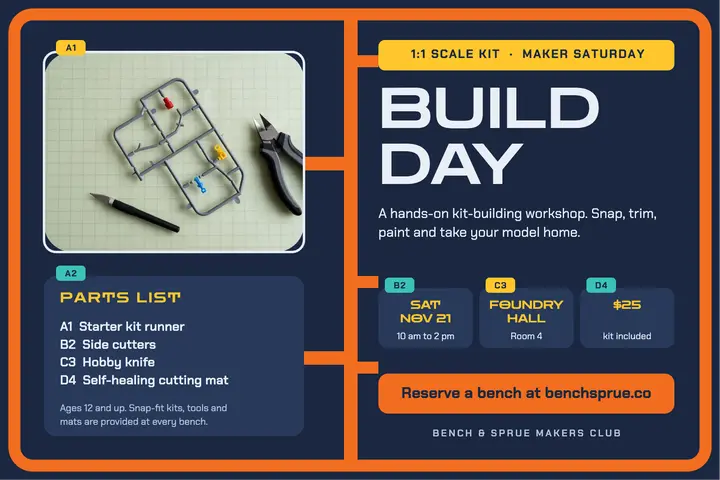 Maker Saturday model-kit workshop postcard template