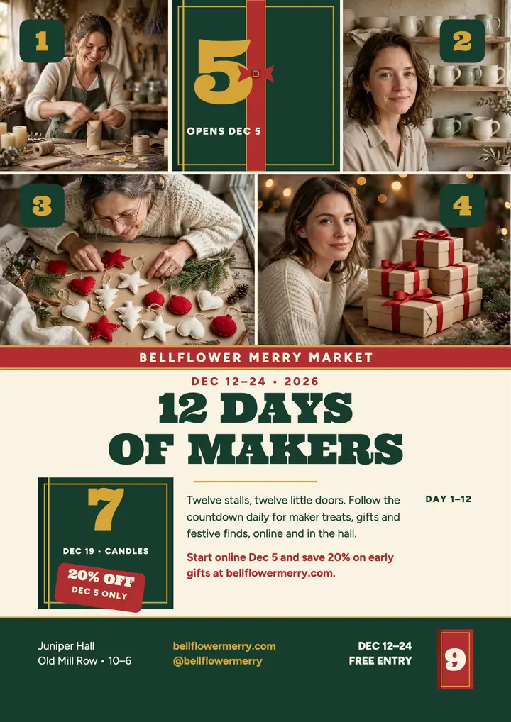 Bellflower Merry Market countdown flyer template