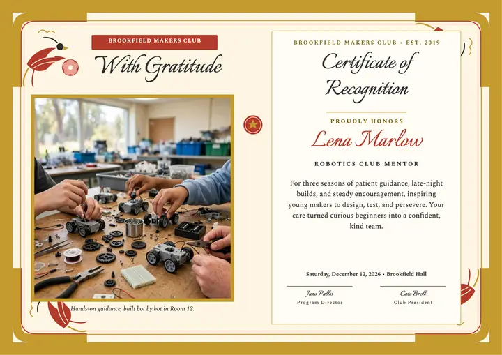 Brookfield robotics mentor certificate template