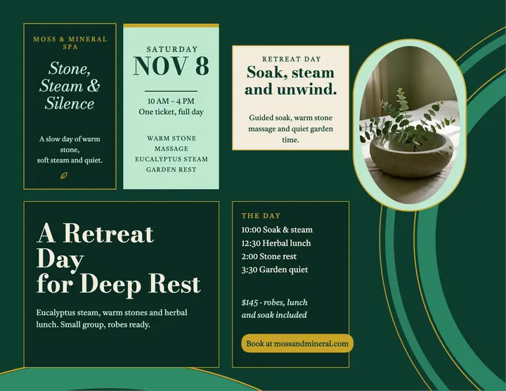 Moss and Mineral retreat day flyer template