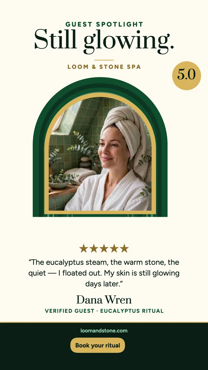 Loom and Stone glowing spa review story: spa review story template