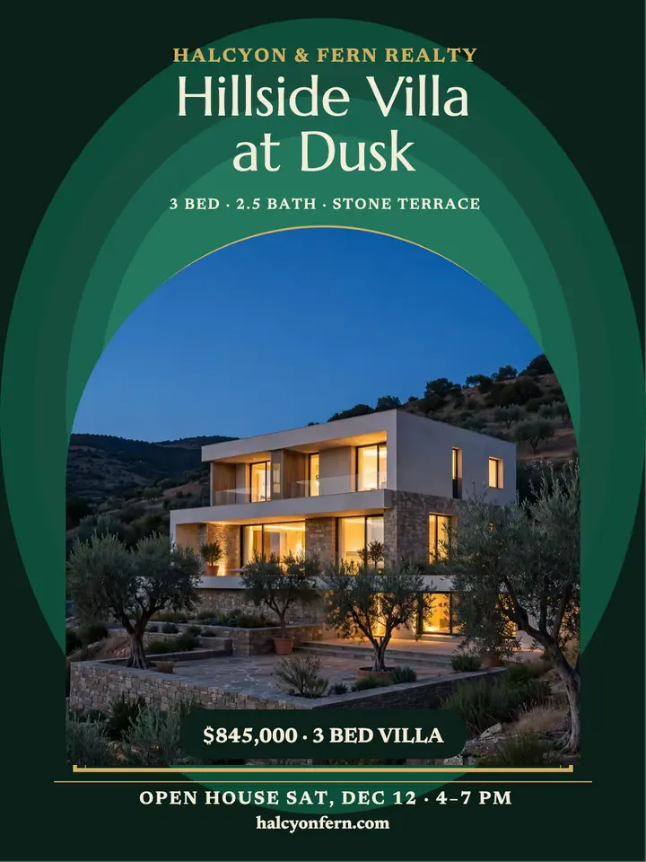 Ferncrest hillside villa dusk listing: villa listing post template