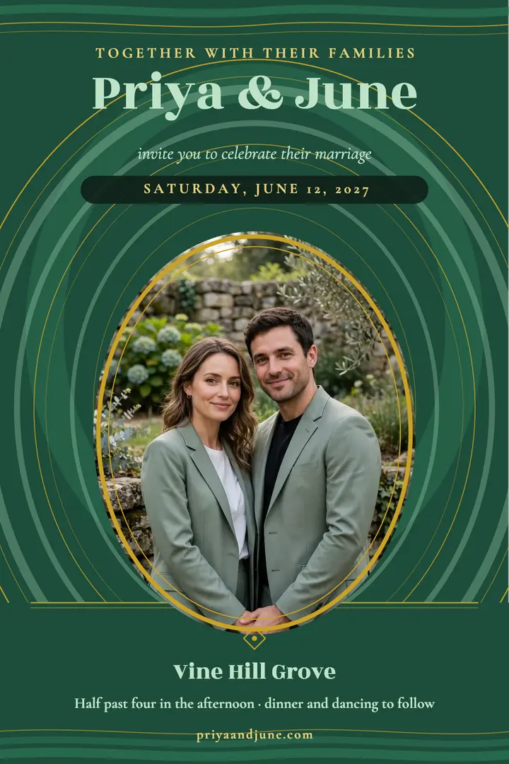 Priya and June malachite wedding poster: wedding invitation poster template