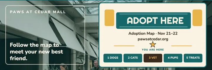Paws at Cedar Mall adoption map header template