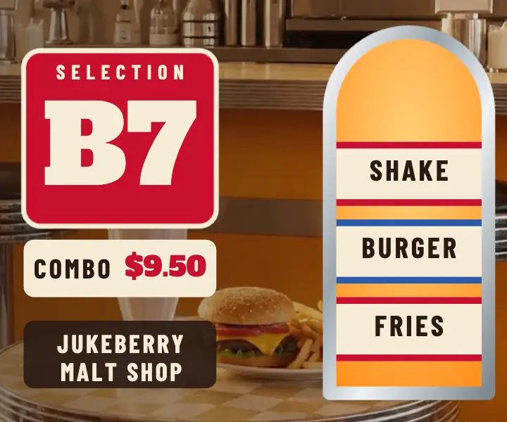 Jukeberry Malt Shop combo jukebox ad: malt shop combo ad template