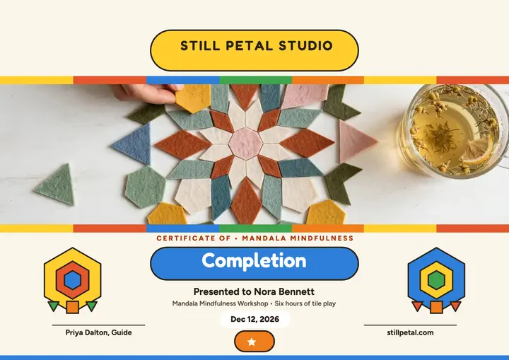 Mandala mindfulness workshop certificate template