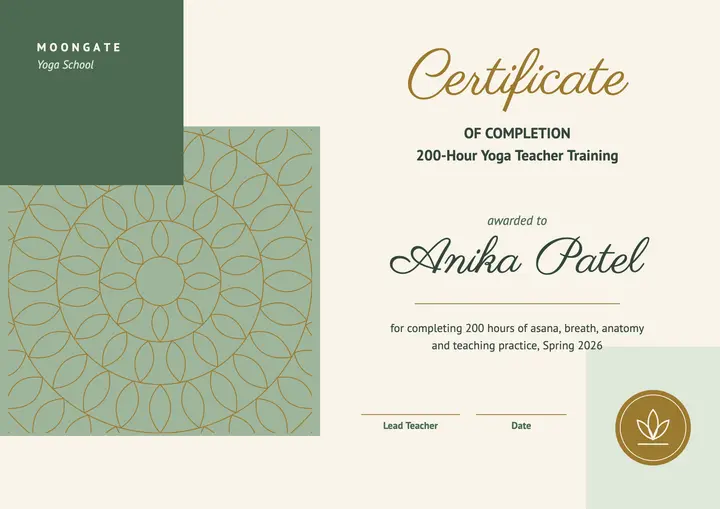 Sage mandala yoga certificate template