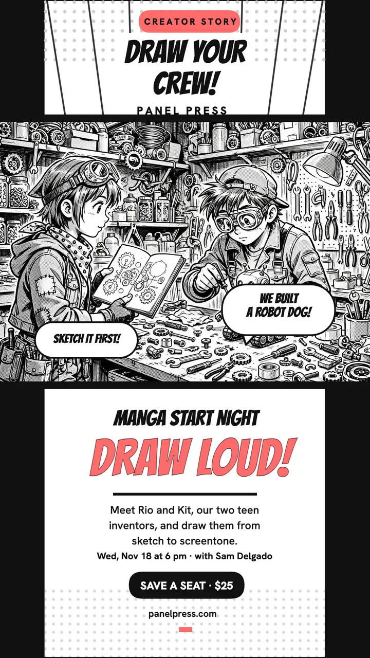 Panel Press manga starter night story: manga workshop story template