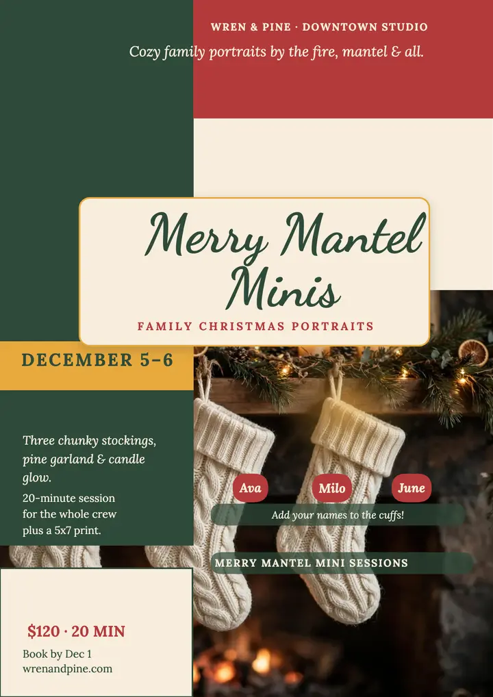 Merry Mantel Mini Sessions flyer template