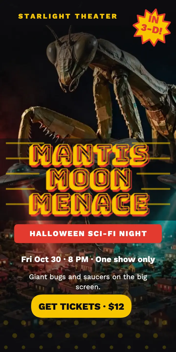 Mantis Moon Menace Halloween night ad template