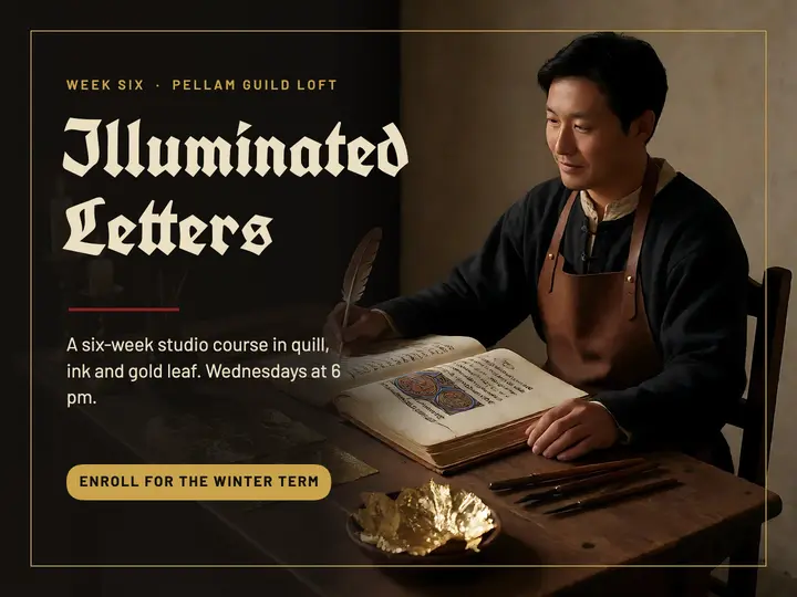 Illuminated lettering course slide, future medieval: calligraphy course slide template