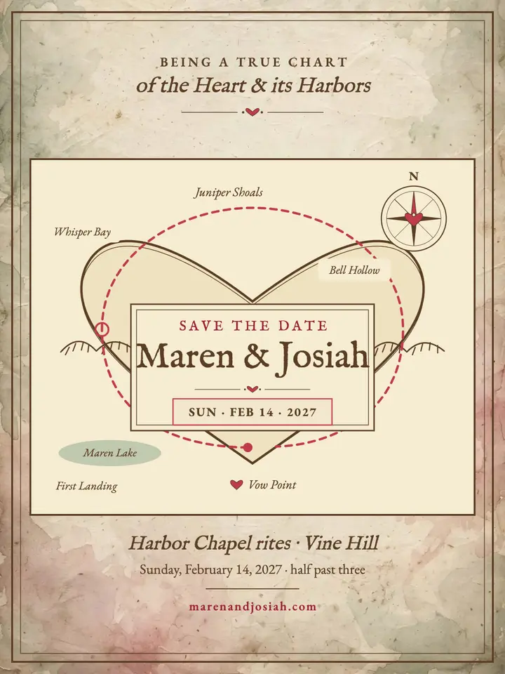 Maren and Josiah map of the heart save the date template
