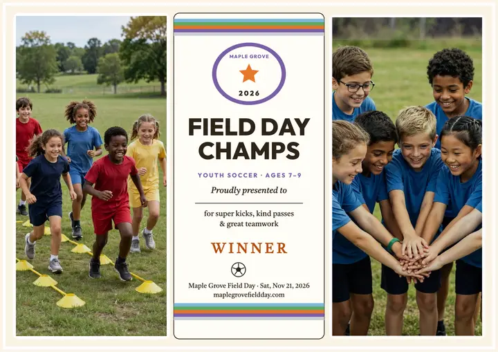 Maple Grove Field Day soccer award: soccer award certificate template