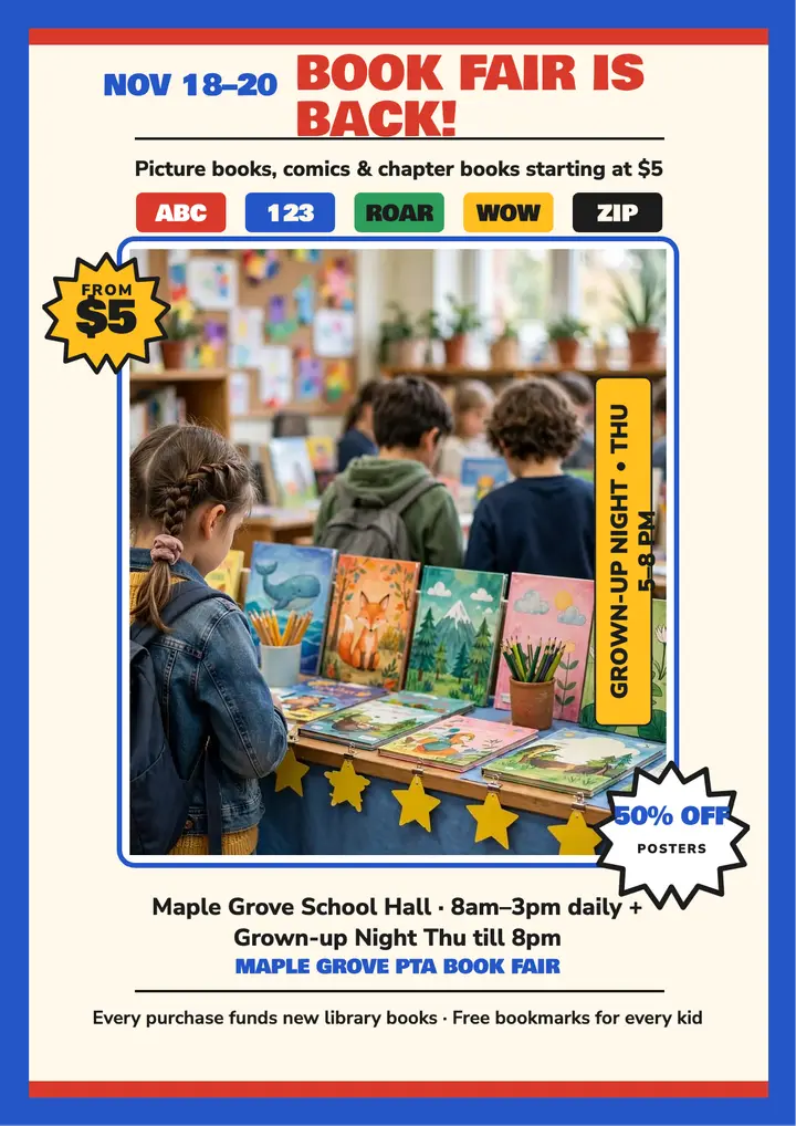 Maple Grove PTA book fair flyer template
