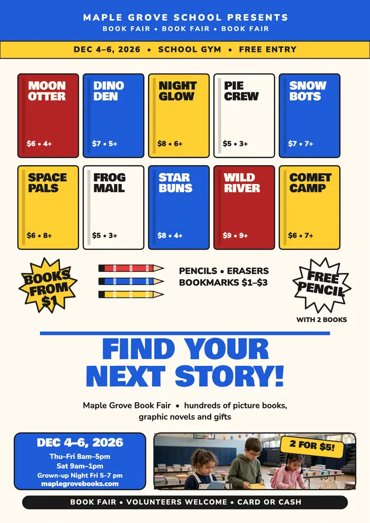 Maple Grove school book fair flyer template