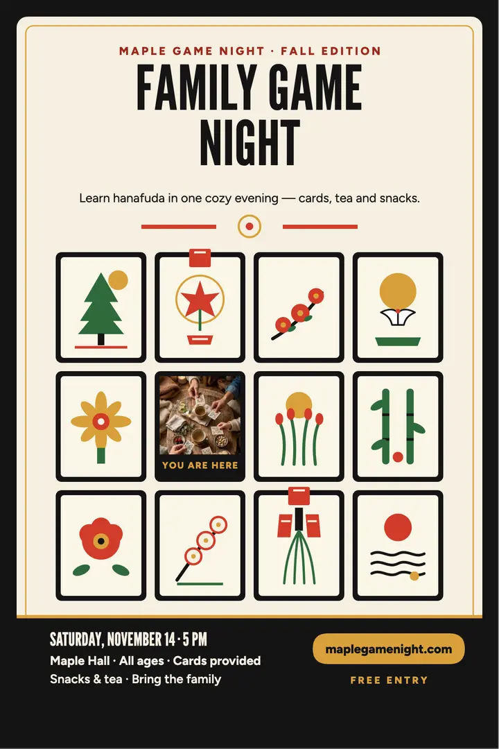 Maple family game night hanafuda poster template