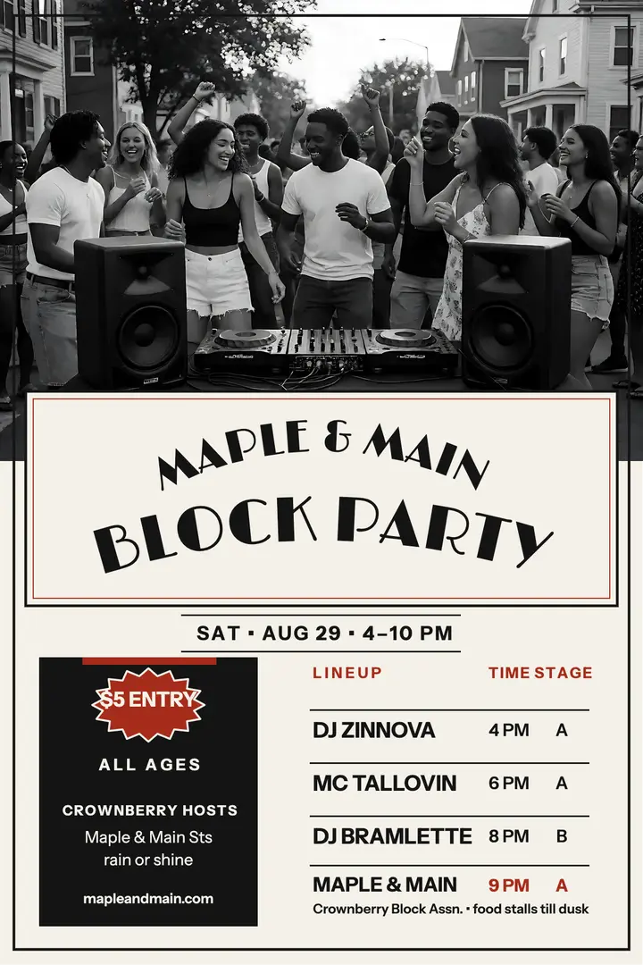 Maple and Main block party poster template