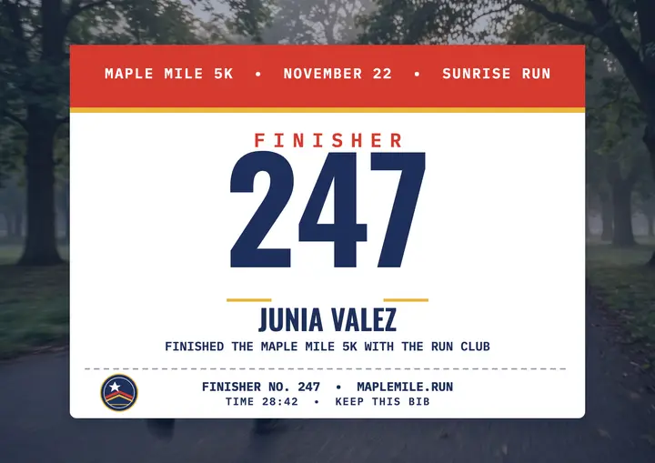 Maple Mile 5K finisher bib certificate template