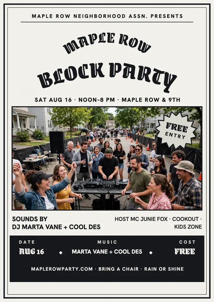Maple Row block party flyer: block party flyer template