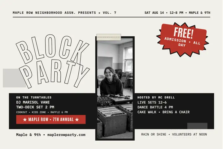 Maple Row Block Party photocopy postcard: block party postcard template