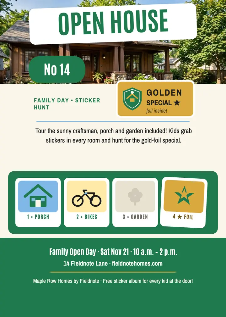 Maple Row family open day sticker invite template