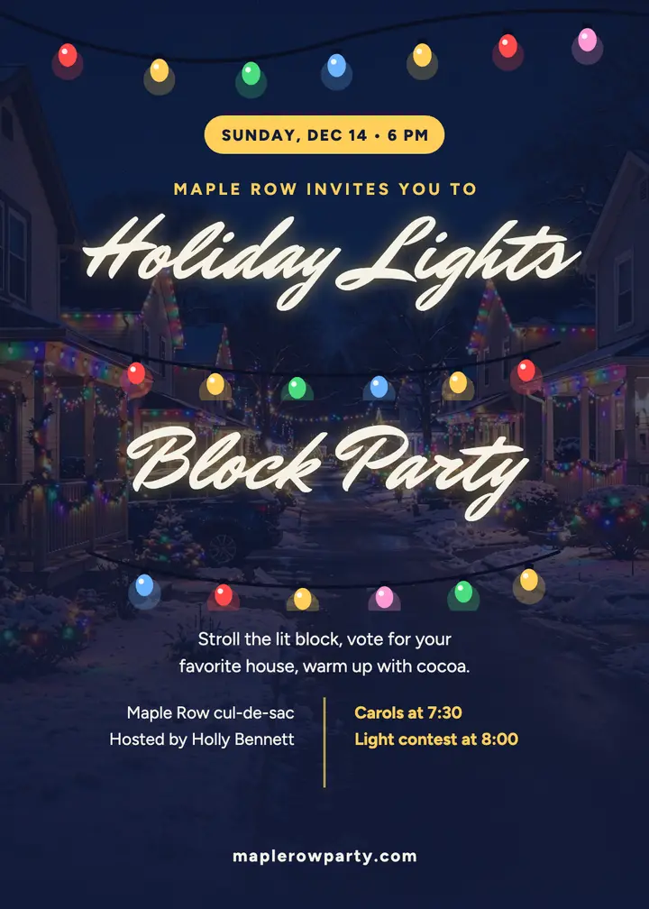 Maple Row Holiday Lights Block Party: holiday party invitation template