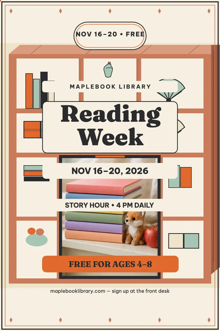 Maplebook Library reading week shelf poster template