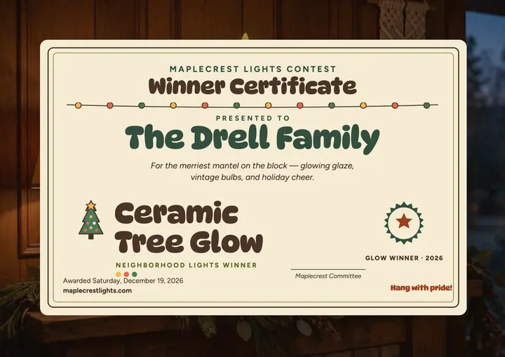 Maplecrest Ceramic Tree Glow winner certificate template